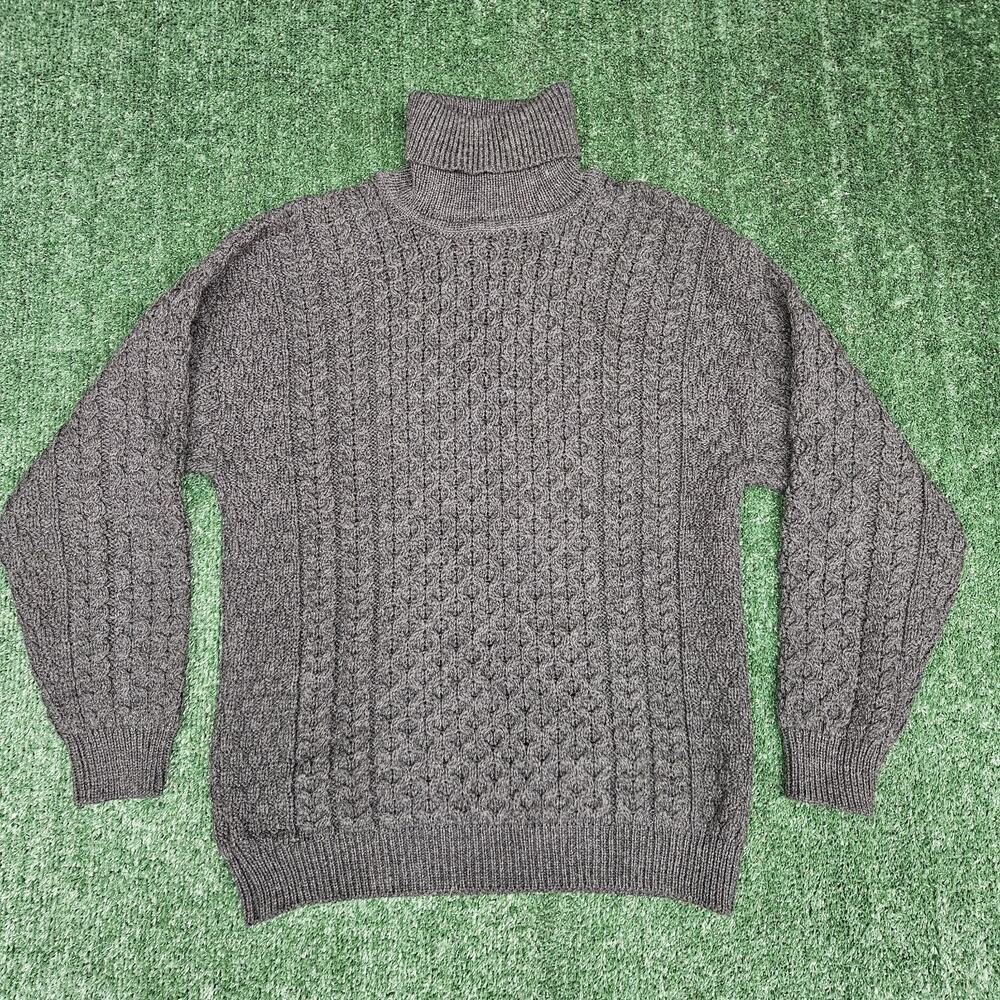 VTG Aran Crafts 100% Merino Wool Irish Fisherman's Sweater Turtleneck Size XL